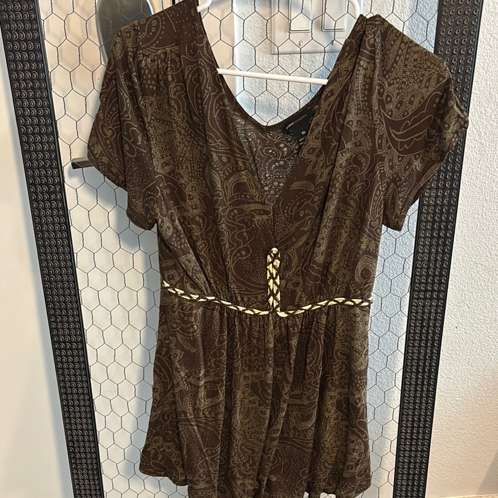 BCBG Brown Wrap Embellished Blouse